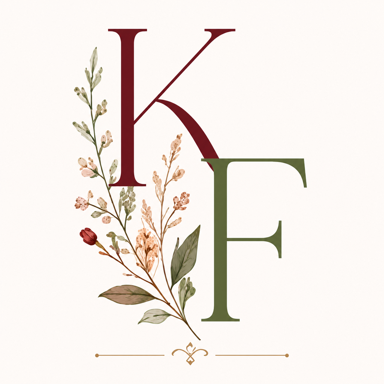Monograma Karol & Felipe com arranjo botânico